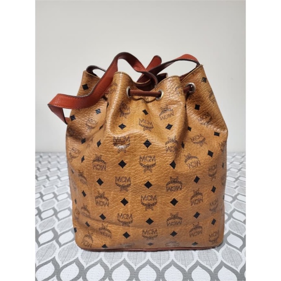 Authentic MCM Vintage Heritage Drawstring Bucket Bag Cognac - Picture 3 of 12